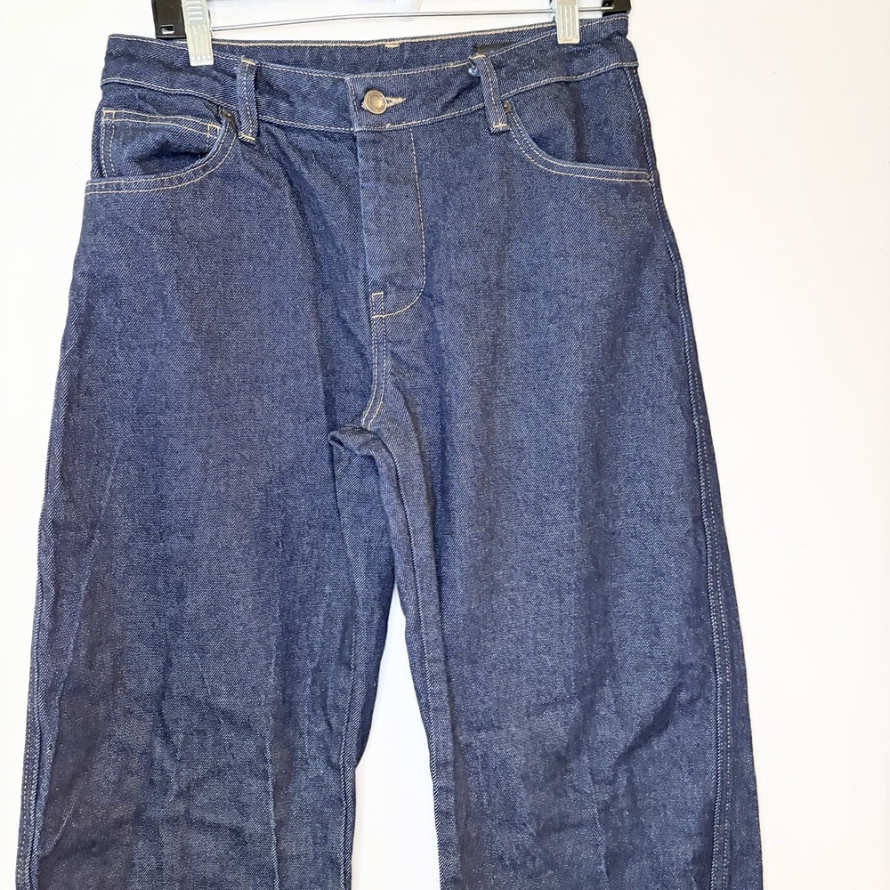 Zara ZW COLLECTION CRACKLED BARREL LOW-RISE JEANS Dark Wash $99 Size 8 - Picture 3 of 7